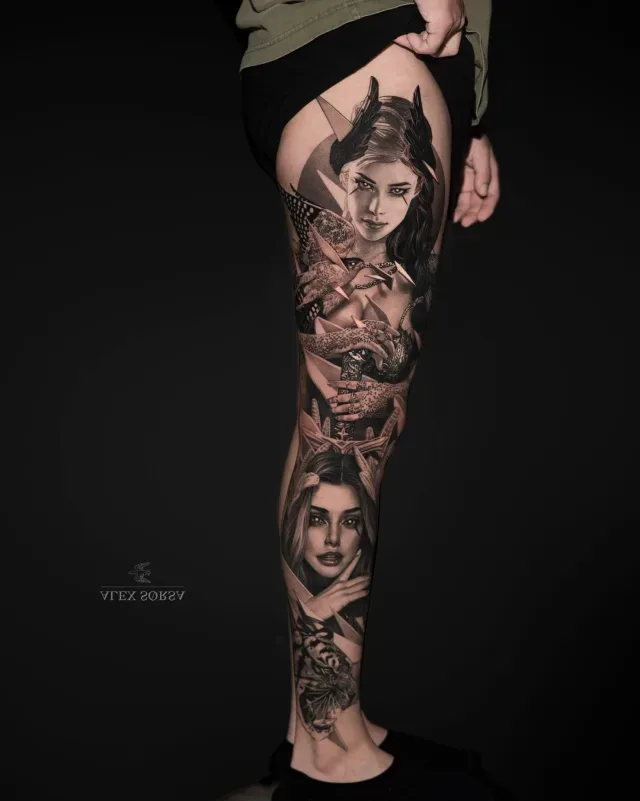 Black & Grey leg sleeve с женскими портретами